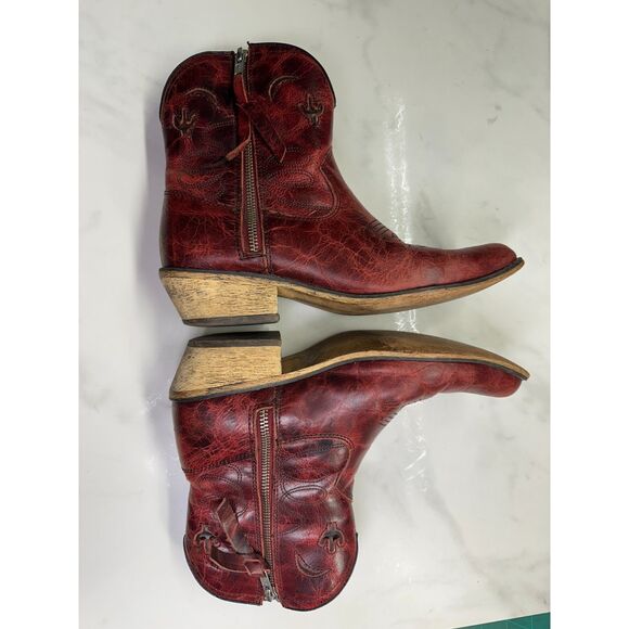 Dingo Adobe Rose Distressed Red Leather Short Western Cowboy Boots, Size 7 - Picture 4 of 14